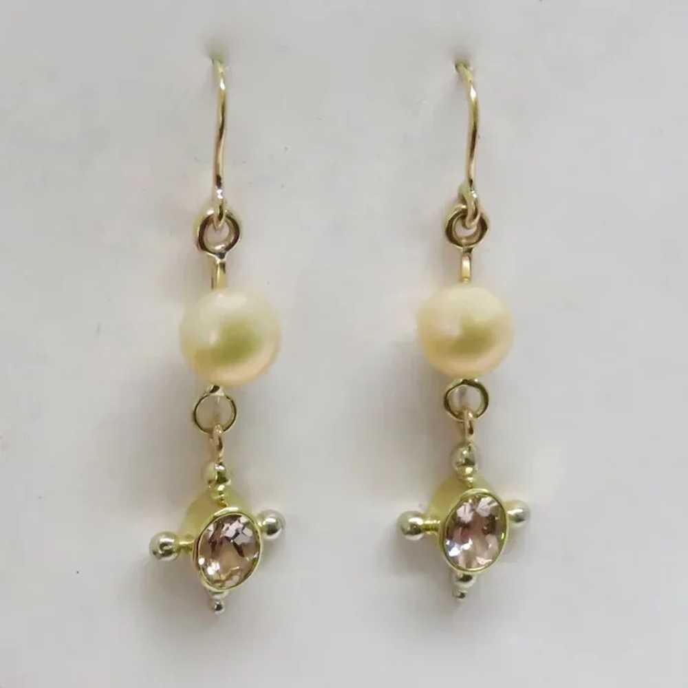 Morganite and Pearl drop earrings - image 4