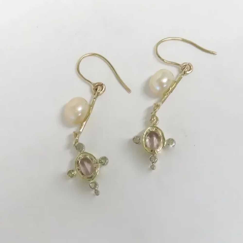 Morganite and Pearl drop earrings - image 5