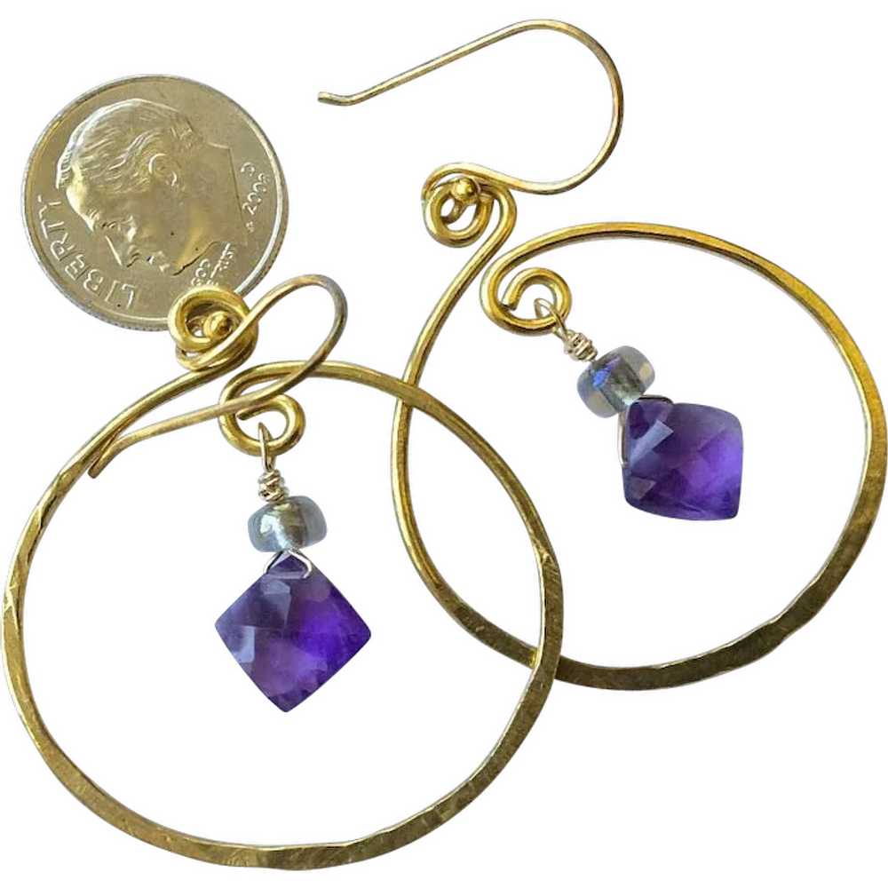 Gold filled Hoop earrings, Amethyst earrings, Gol… - image 1