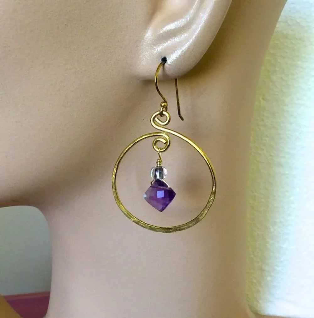 Gold filled Hoop earrings, Amethyst earrings, Gol… - image 4