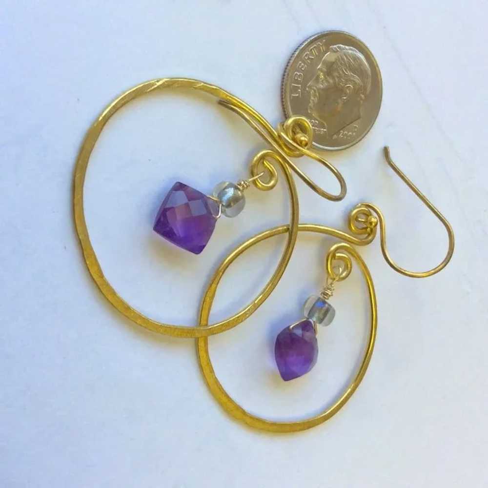 Gold filled Hoop earrings, Amethyst earrings, Gol… - image 5