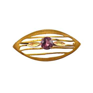 Victorian Amethyst Glass Oval Bar Pin Gold Filled… - image 1