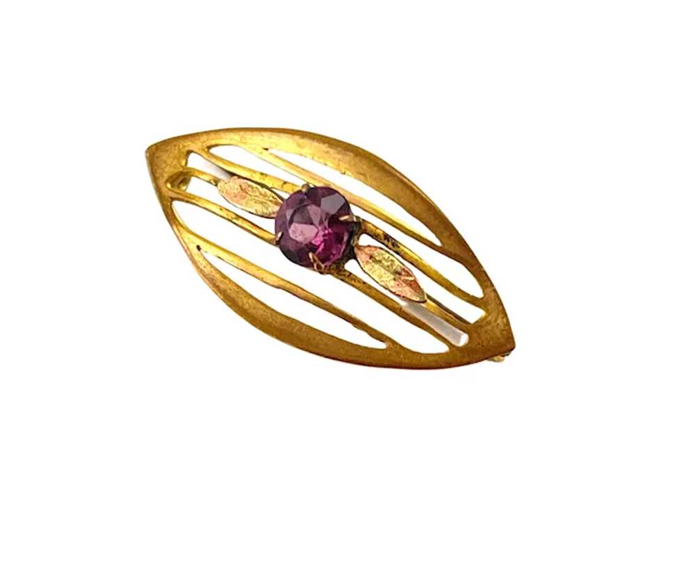 Victorian Amethyst Glass Oval Bar Pin Gold Filled… - image 2