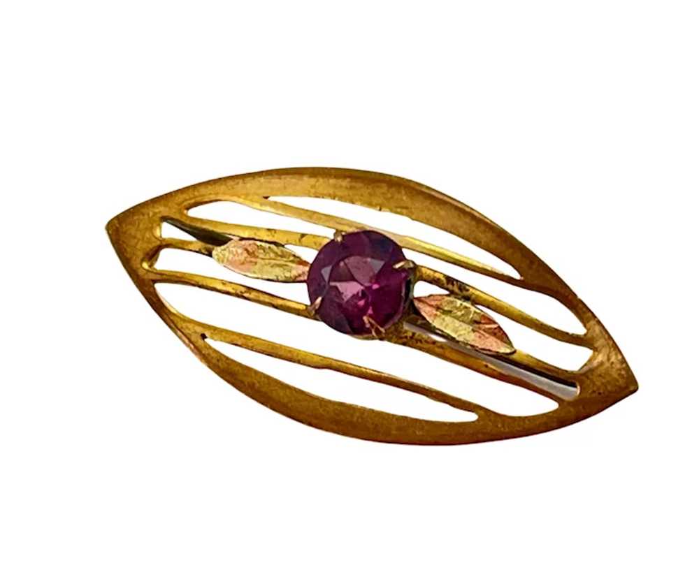 Victorian Amethyst Glass Oval Bar Pin Gold Filled… - image 3