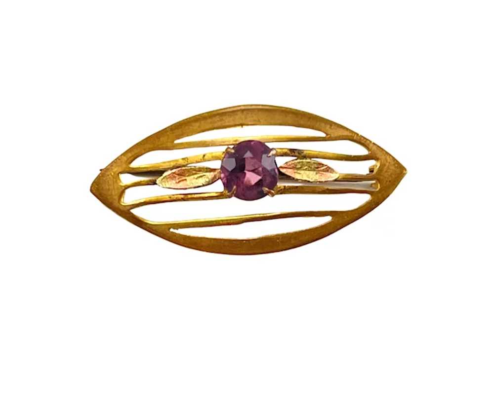 Victorian Amethyst Glass Oval Bar Pin Gold Filled… - image 4