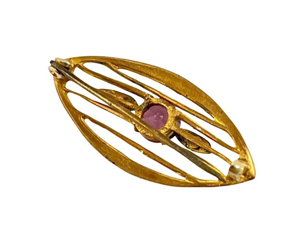 Victorian Amethyst Glass Oval Bar Pin Gold Filled… - image 5