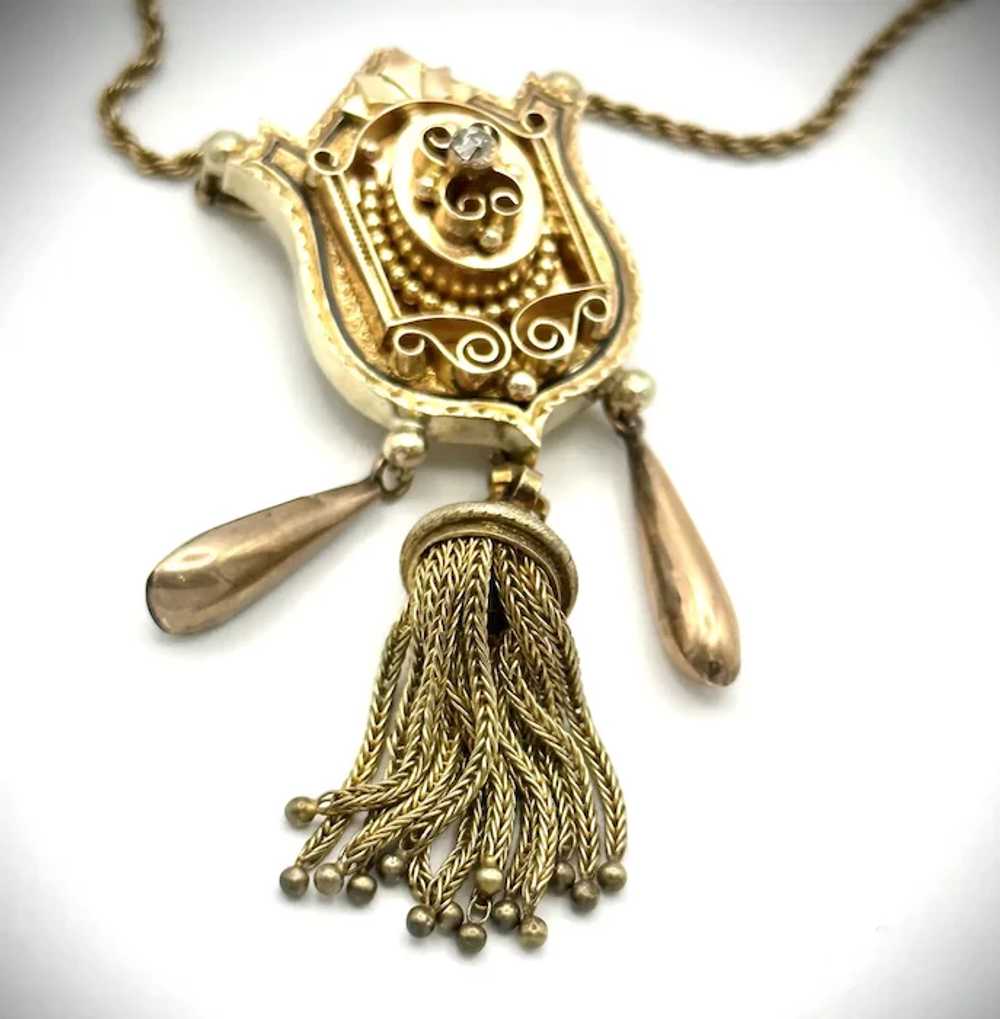 14kt Victorian tassel and diamond necklace - image 7