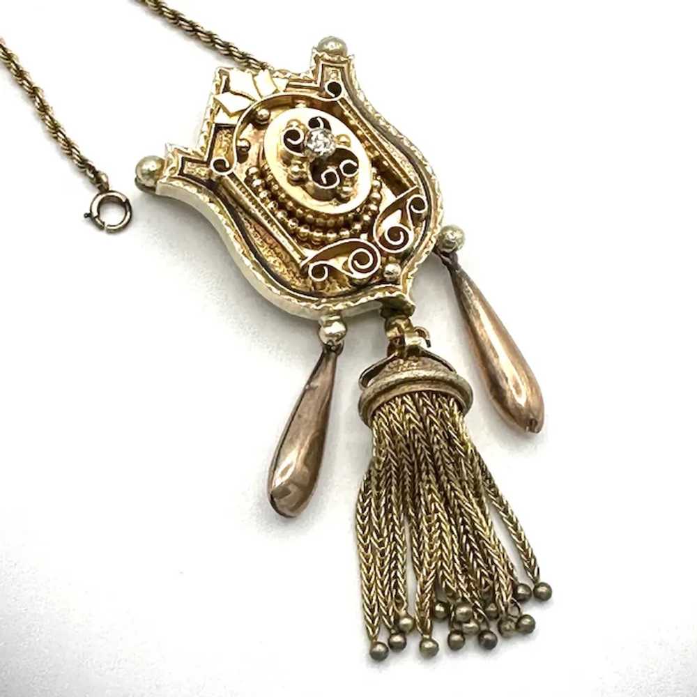 14kt Victorian tassel and diamond necklace - image 8