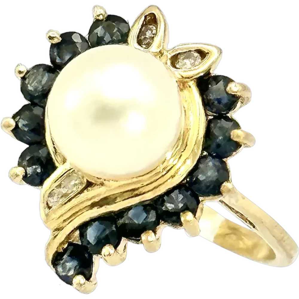 Ladies 14kt cultured pearl, sapphire and diamond … - image 1