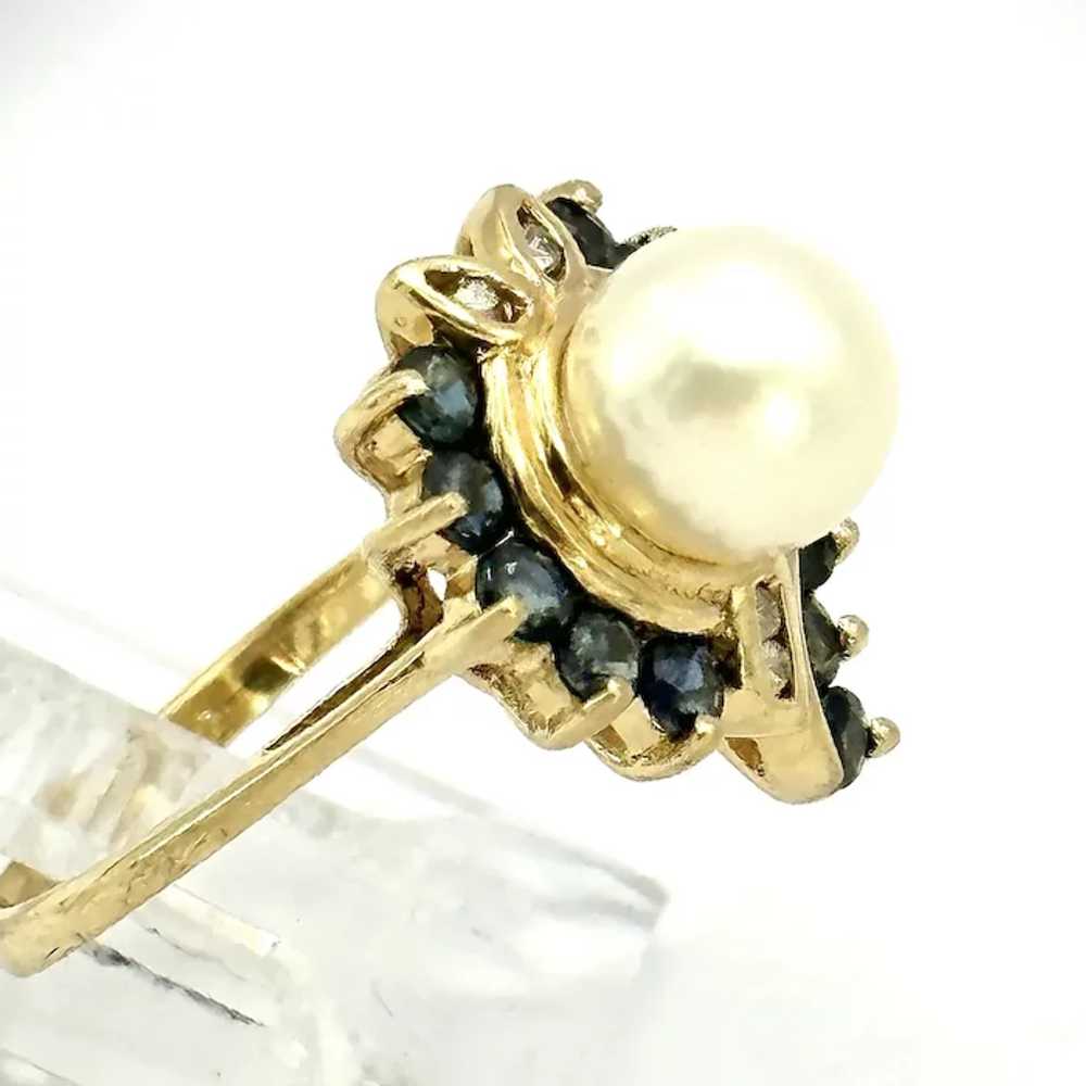 Ladies 14kt cultured pearl, sapphire and diamond … - image 3