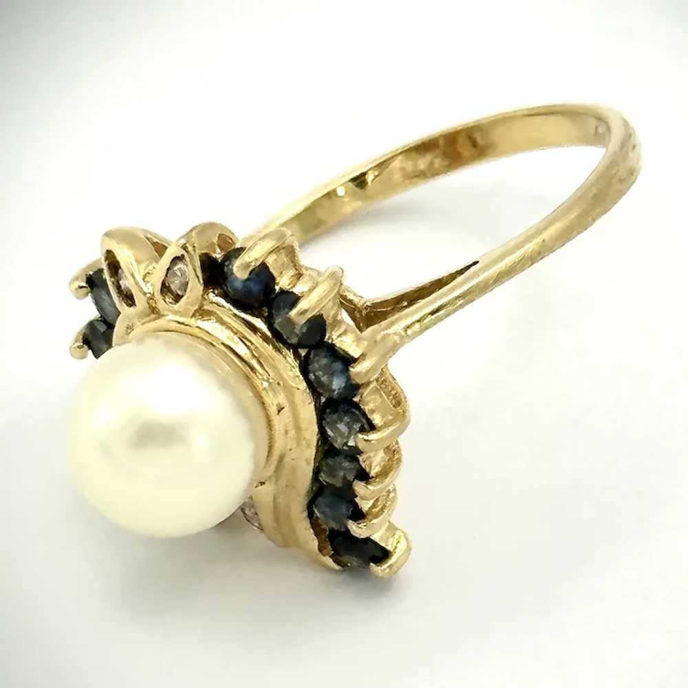 Ladies 14kt cultured pearl, sapphire and diamond … - image 6