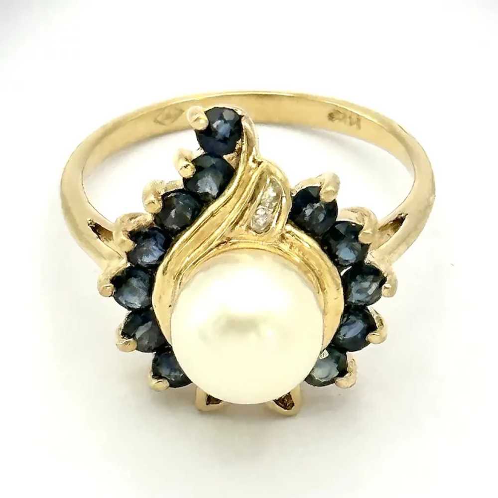 Ladies 14kt cultured pearl, sapphire and diamond … - image 7