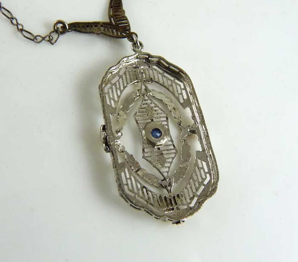 Vintage Art Deco Sterling Filigree Pendant Neckla… - image 2