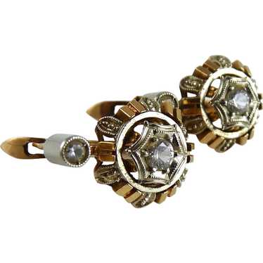 Vintage 18K Yellow Gold and Rock Crystal Earrings - image 1