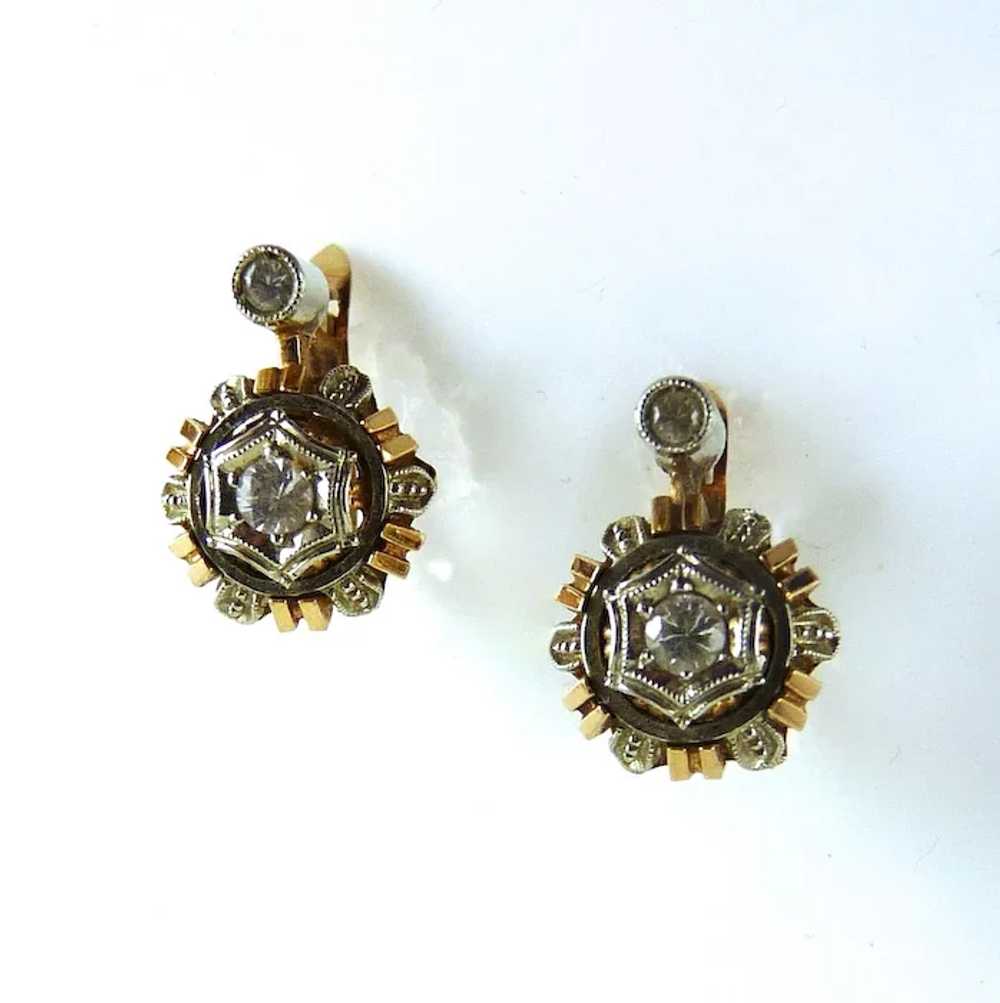 Vintage 18K Yellow Gold and Rock Crystal Earrings - image 2