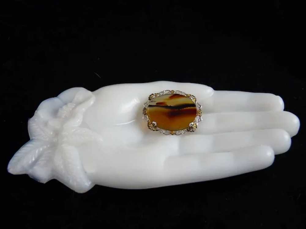 Vintage Banded Agate Pin Brooch Sterling Filigree… - image 2