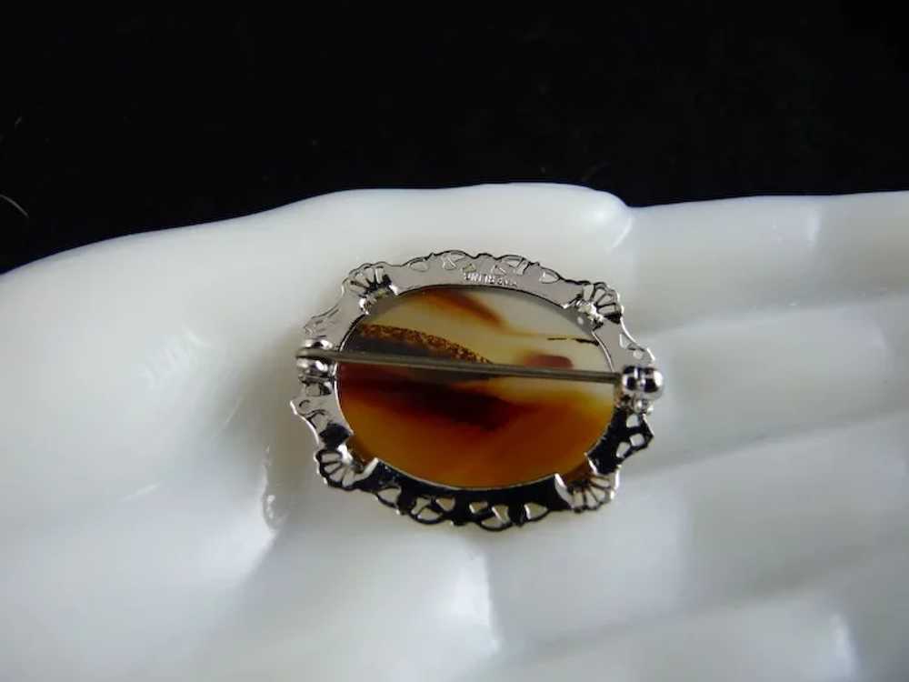 Vintage Banded Agate Pin Brooch Sterling Filigree… - image 3