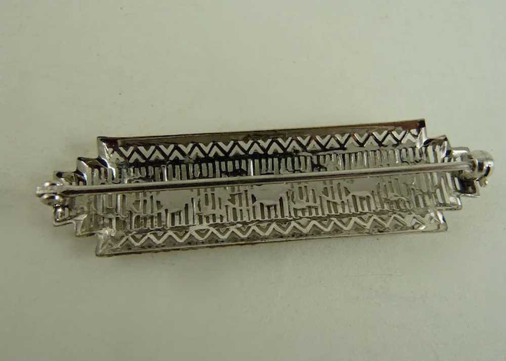 Vintage Art Deco Rhodium Filigree Bar Pin - image 2