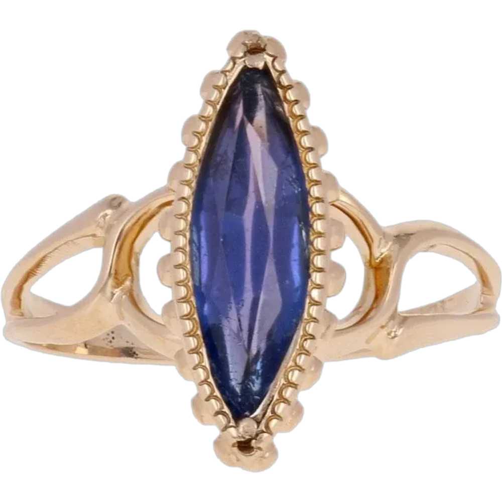 Simulated Sapphire Vintage Ring - 10k Yellow Gold… - image 1