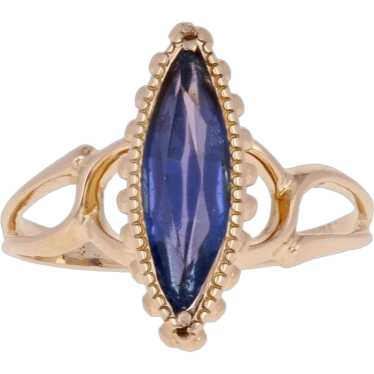 Simulated Sapphire Vintage Ring - 10k Yellow Gold… - image 1