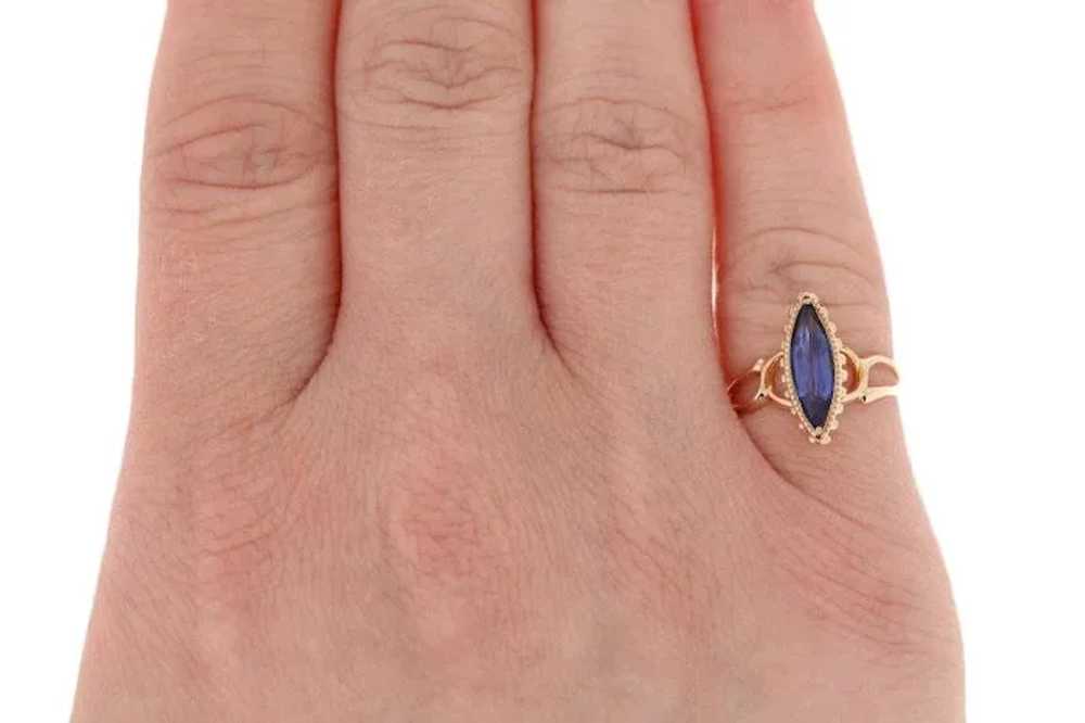 Simulated Sapphire Vintage Ring - 10k Yellow Gold… - image 5