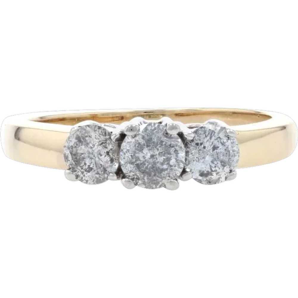 Yellow Gold Diamond Three-Stone Engagement Ring -… - image 1