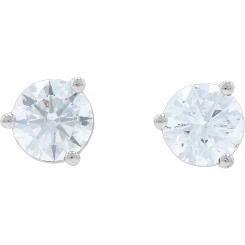 Platinum Diamond Stud Earrings - Round Brilliant … - image 1