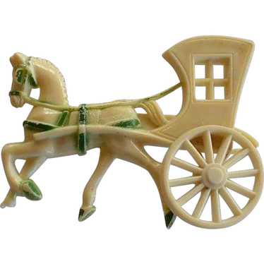Art Deco Carriage with Horse celluloid Brooch Pin - image 1