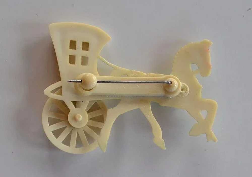 Art Deco Carriage with Horse celluloid Brooch Pin - image 2