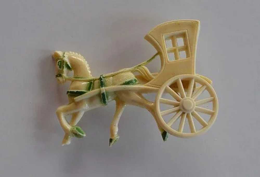 Art Deco Carriage with Horse celluloid Brooch Pin - image 3