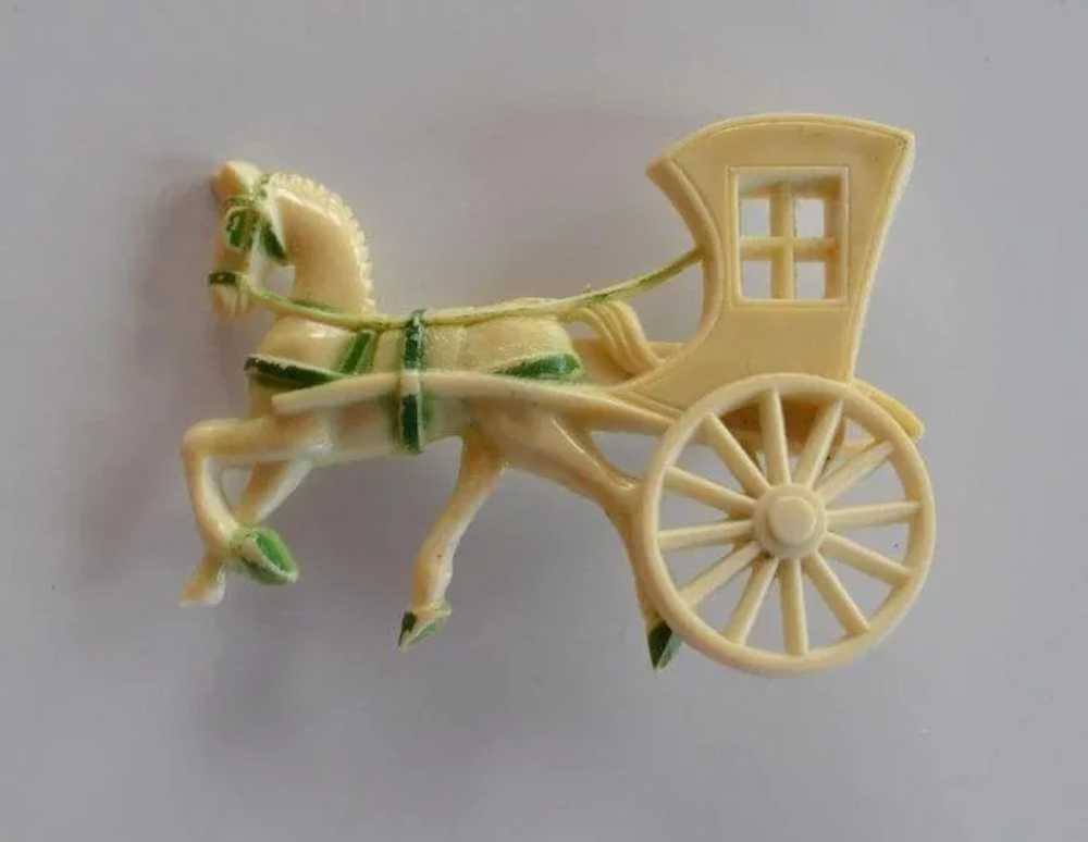 Art Deco Carriage with Horse celluloid Brooch Pin - image 4