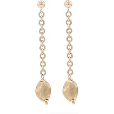 Yellow Gold Bead Dangle Earrings - 14k Cable Chain