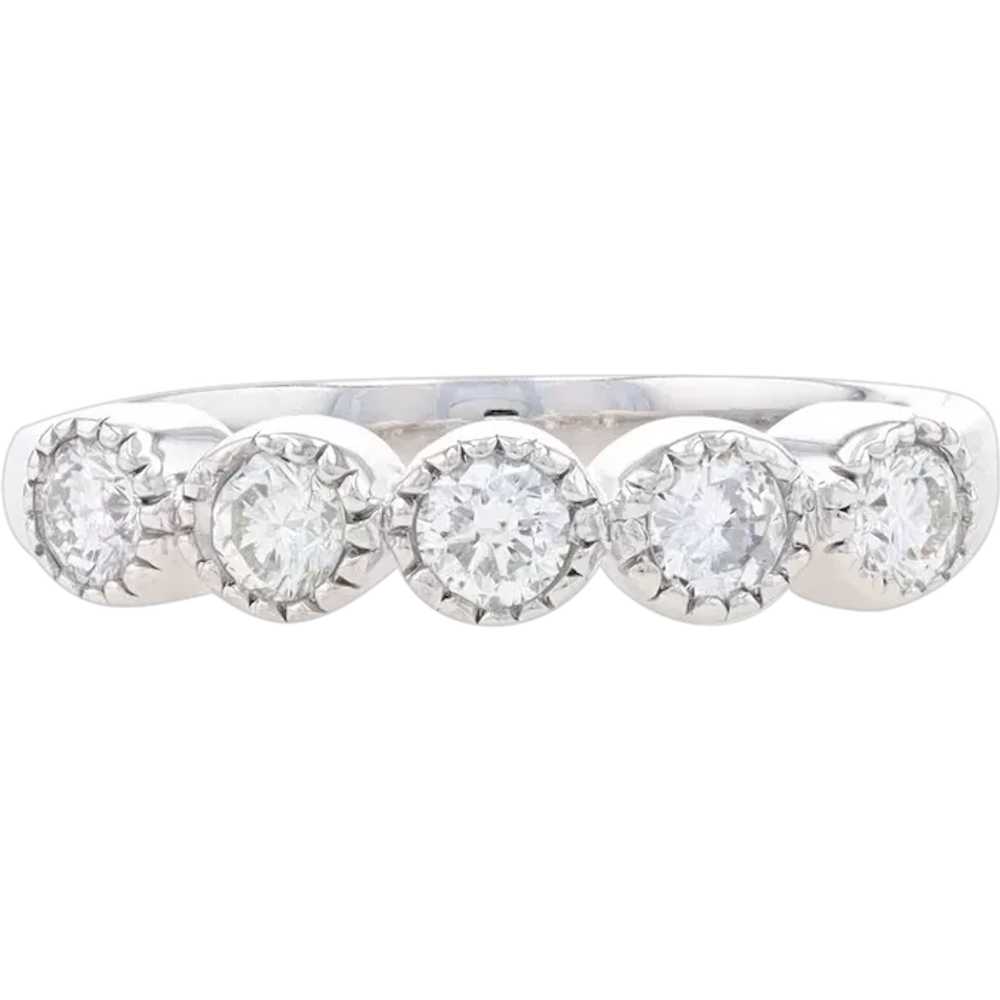 White Gold Diamond Five-Stone Wedding Band 14k Ro… - image 1