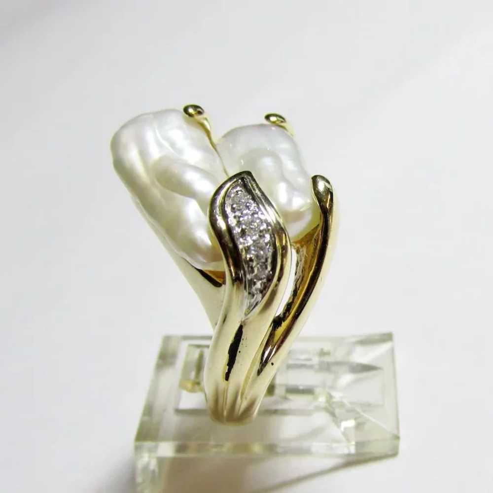 Ladies Biwa Pearl and Diamond Ring - image 3