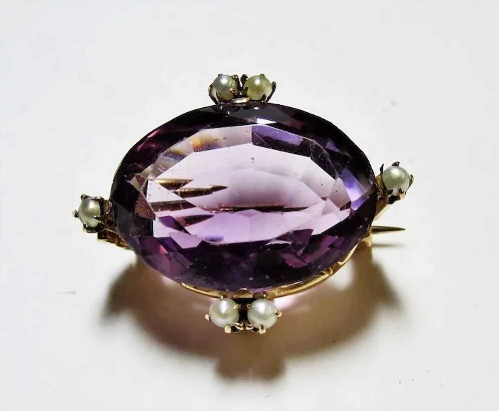 Vintage Amethyst and Pearl Gold Pin/Pendant - image 1