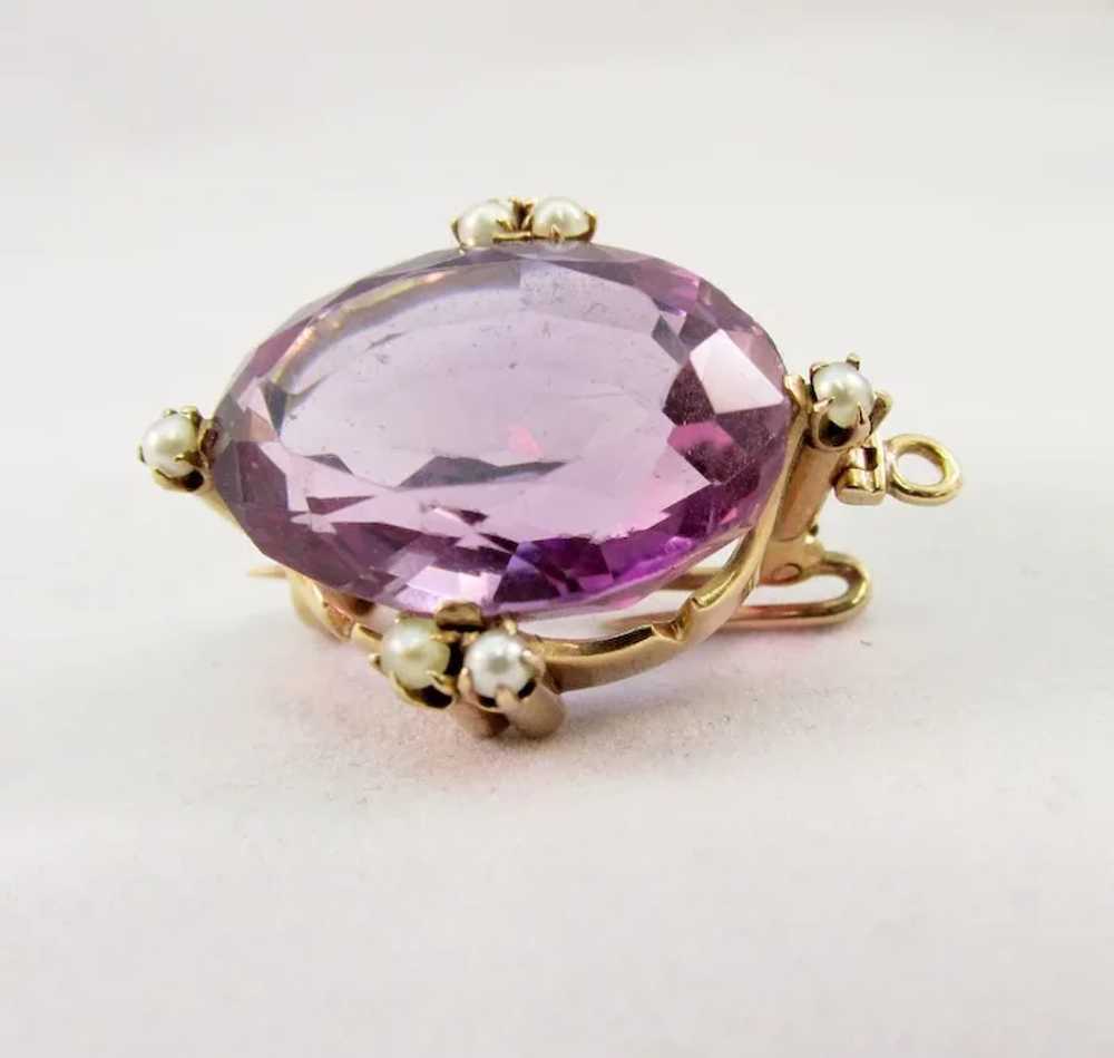 Vintage Amethyst and Pearl Gold Pin/Pendant - image 5