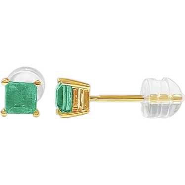 Colombian Emerald Square-Cut Stud Earrings in 18k… - image 1