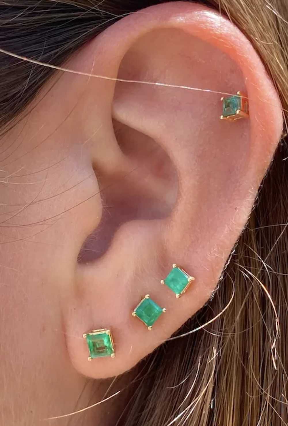 Colombian Emerald Square-Cut Stud Earrings in 18k… - image 2