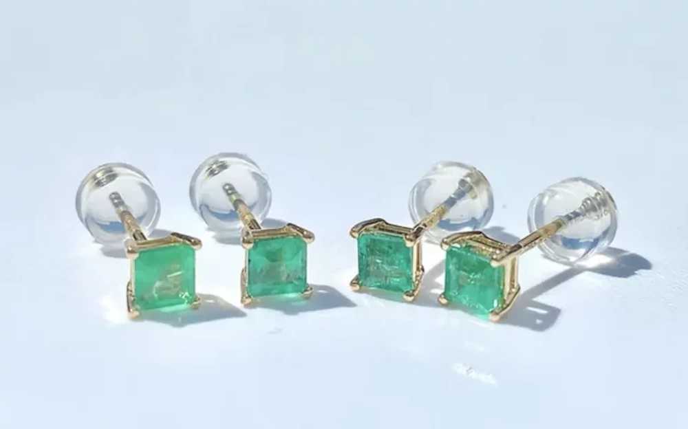 Colombian Emerald Square-Cut Stud Earrings in 18k… - image 5