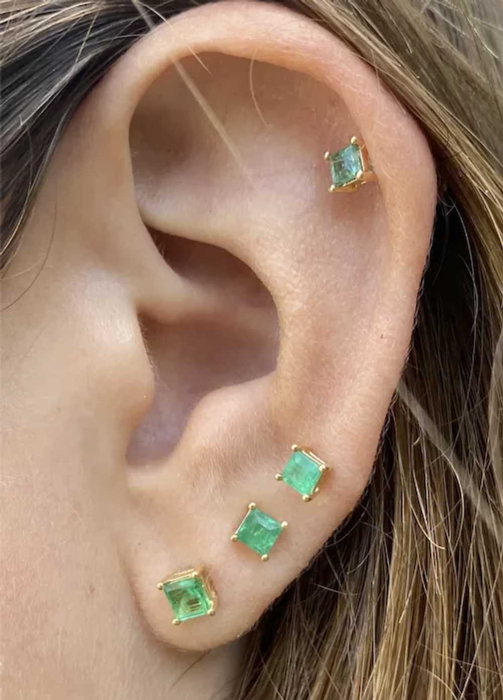 Colombian Emerald Square-Cut Stud Earrings in 18k… - image 7