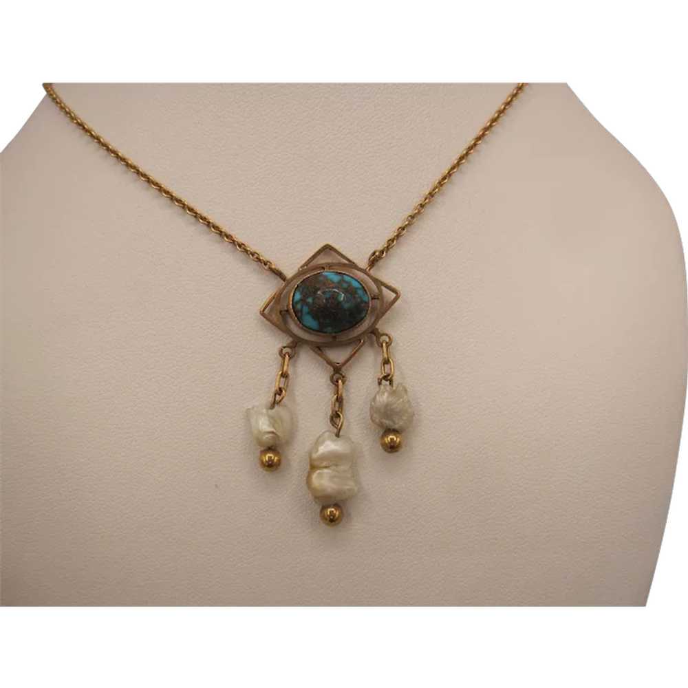 9K Turquoise and Pearl Murrle Bennett Pendant - image 1