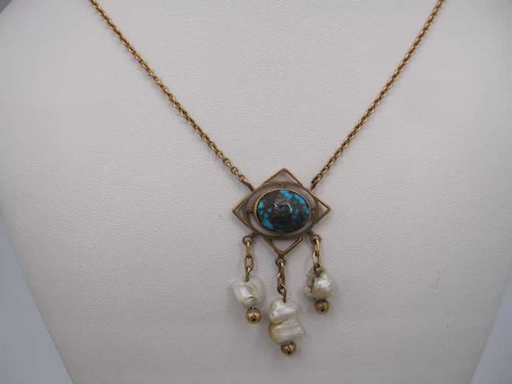 9K Turquoise and Pearl Murrle Bennett Pendant - image 2