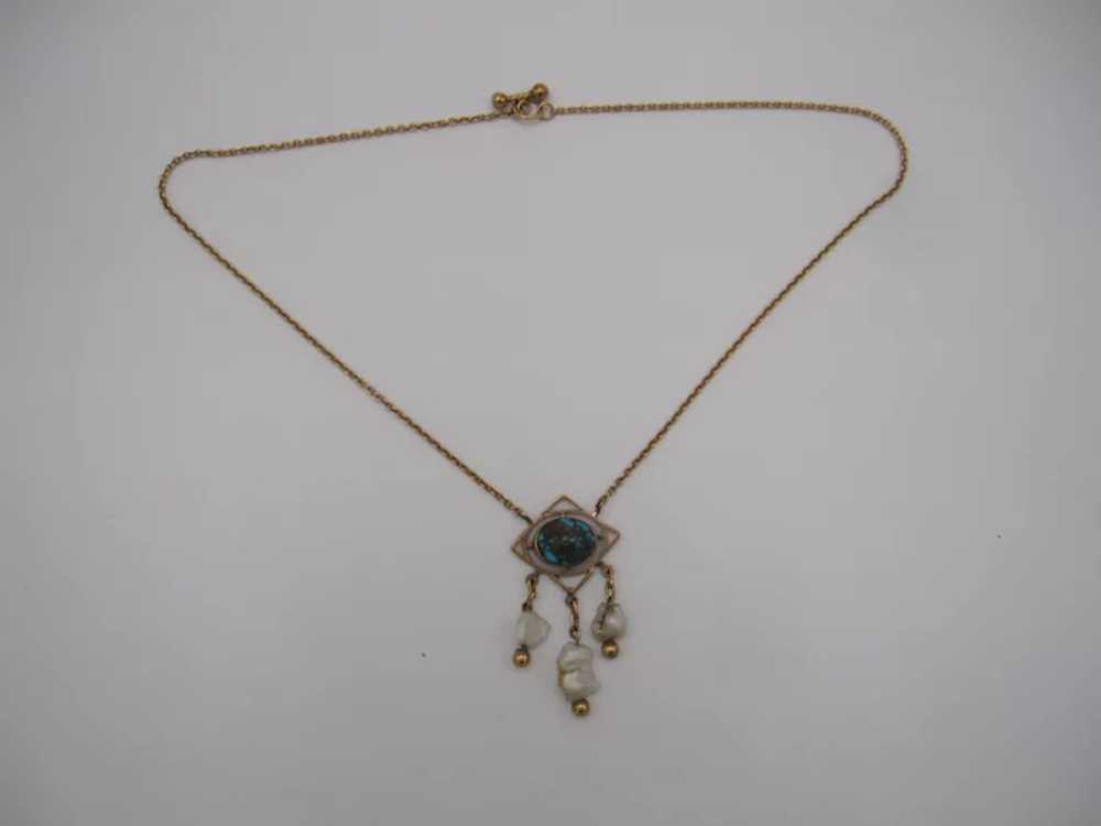 9K Turquoise and Pearl Murrle Bennett Pendant - image 3