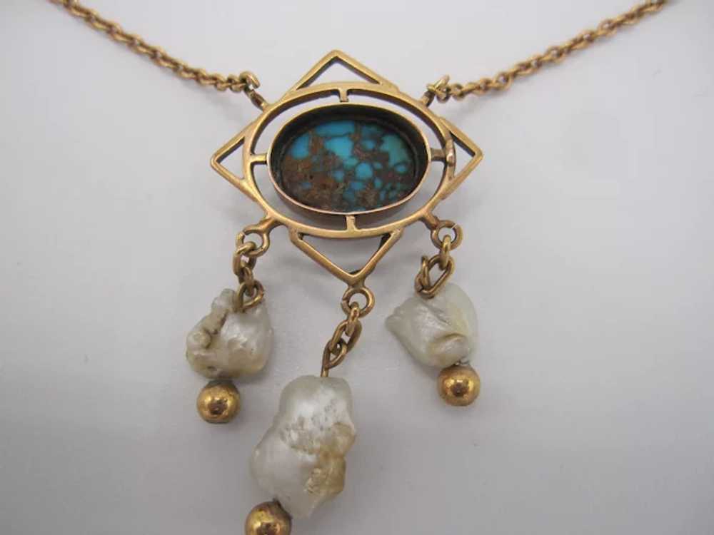 9K Turquoise and Pearl Murrle Bennett Pendant - image 5