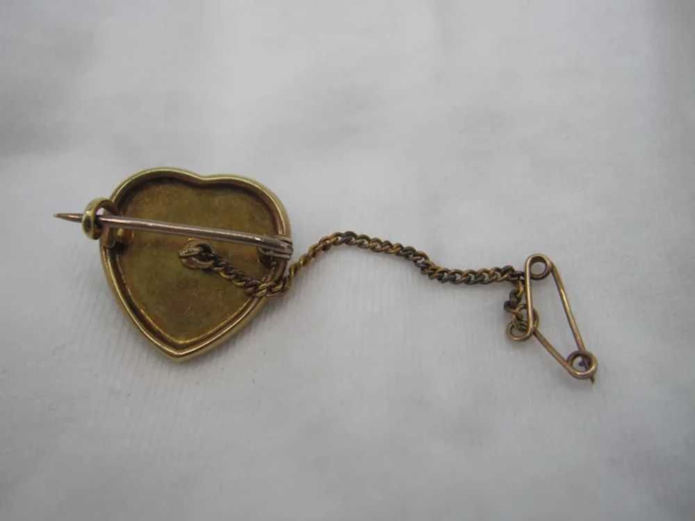 Sweet 15K Enamel Heart Brooch with Pearls - image 2