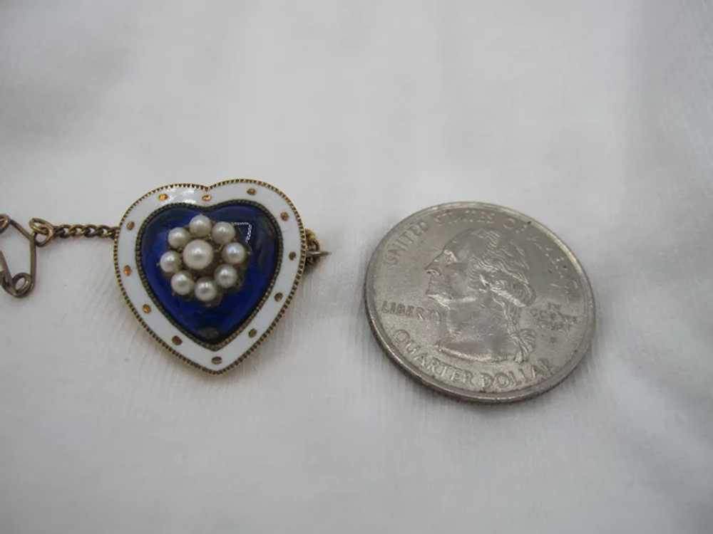 Sweet 15K Enamel Heart Brooch with Pearls - image 3