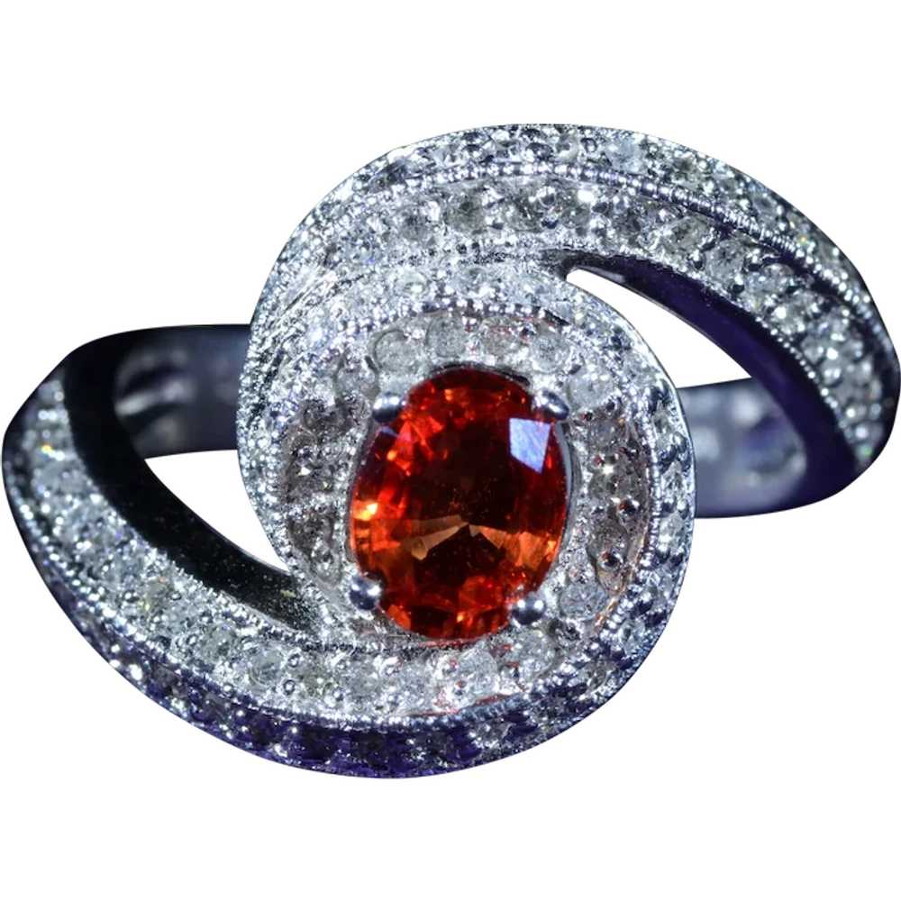 Vintage Swirl Ring Set with Orange Sapphire - image 1