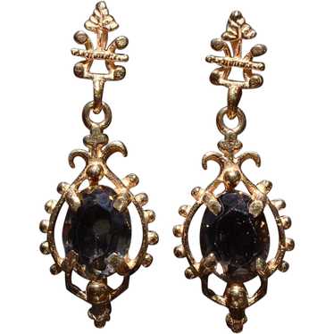 Yellow Gold Dangler Earrings set with Smokey Quar… - image 1