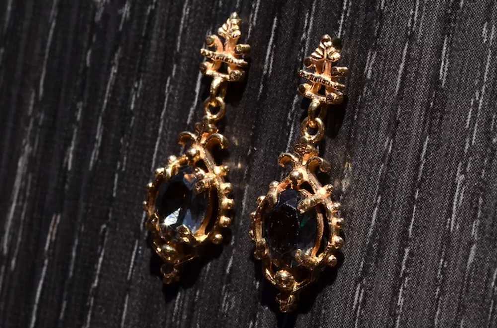 Yellow Gold Dangler Earrings set with Smokey Quar… - image 2