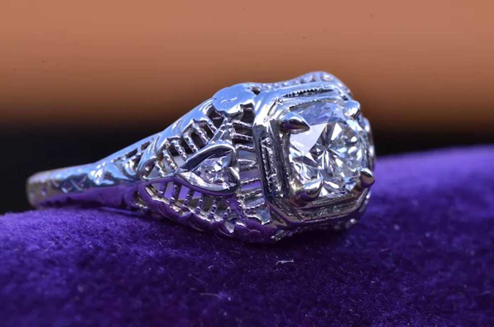 Signed 18 Karat White Gold Engagement Ring - image 4